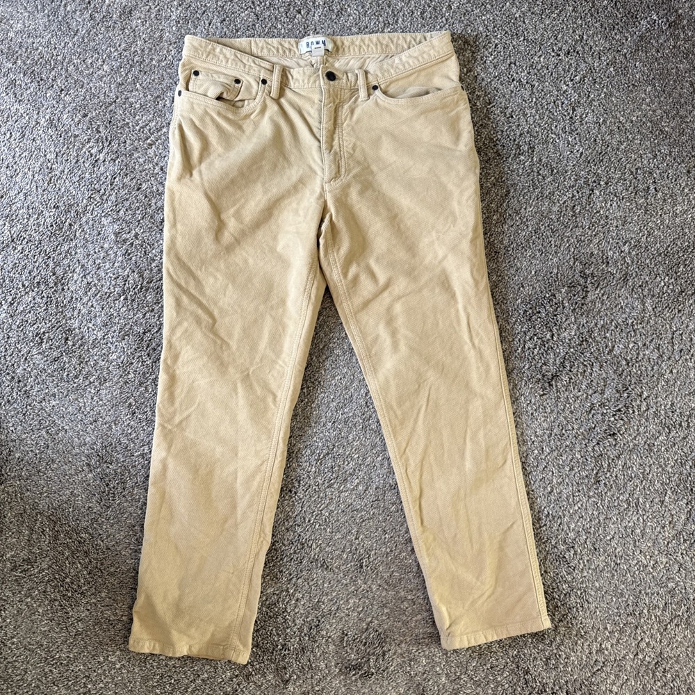 ROWM Mens Corduroy Jeans Slim Fit Stretch Streetwear Casual Tan Size 34x30